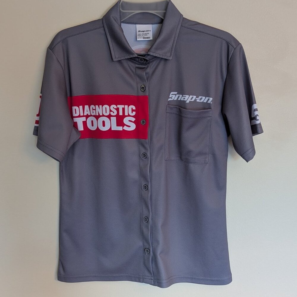 Vintage Snap-on Women's Gray Short Sleeve Button Down Bowling Shirt | Size Small